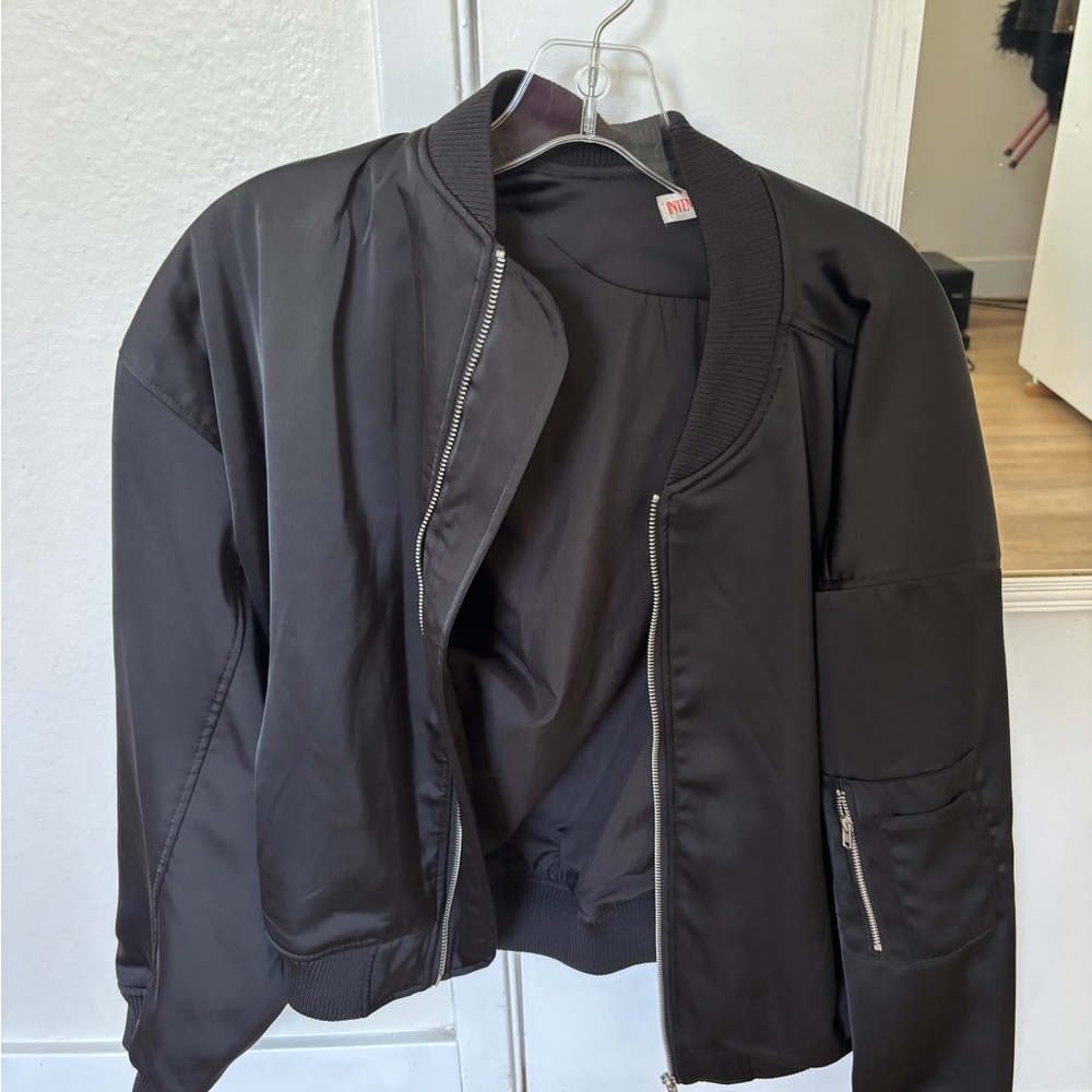 Women’s Black Satin Bomber Jacket